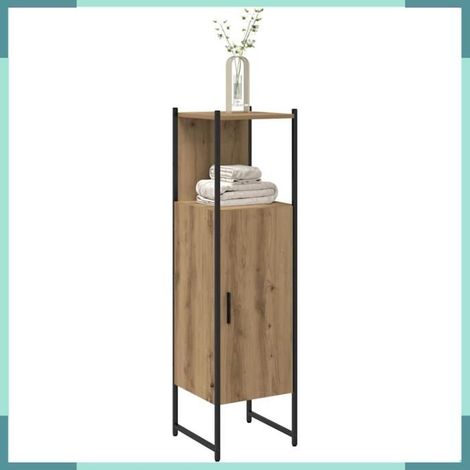 Armoire de salle de bain - 857707 - Chêne artisanal - 33 x 33 x 120,5 cm - 1 porte, 2 compartiments (1/5)