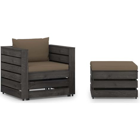 vidaXL Muebles de jardín 2 piezas con cojines madera impregnada gris (1/4)