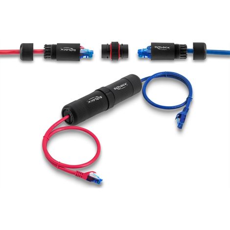 Delock Kabelverbinder RJ45 Buchse zu RJ45 Buchse Cat.6 mit M16 Gewinde und Bayonettverschluss IP68 staub- und wasserdicht