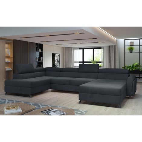 Divano panoramico Grigio scuro 5 posti angolo sinistro 5 posti comfort CLOTIS