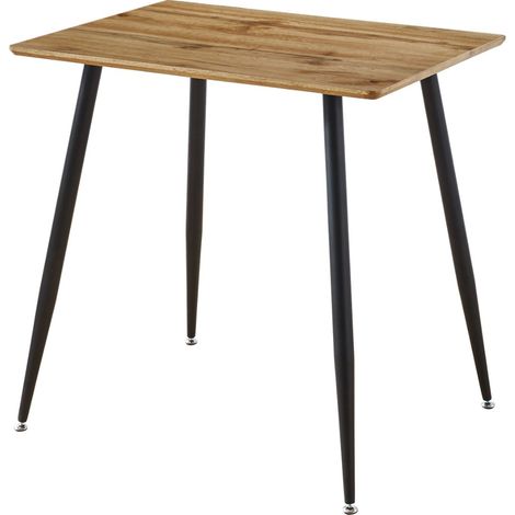 Hallowood Furniture Cullompton Small Dining Table with Oak Effect Top and Black Metal Legs, 2-4 Seater Rectangular Table for Dining rooms or Cafés, Kitchen Furniture (80x60cm)