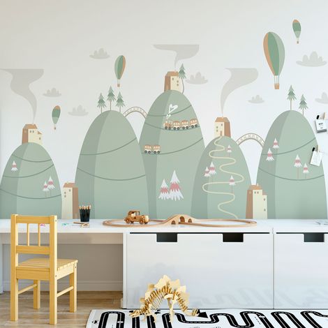 Stickers montagnes scandinaves montgolfières dans la ville 40 x 60 cm (1/5)