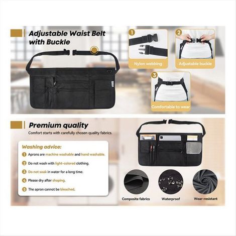 Tablier de Serveuse avec Poches Multiples, Demi-Tablier avec Ceinture Réglable pour Serveuse, Serveur, Femme et Homme. (1/5)