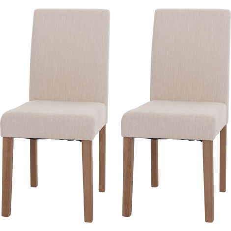Lot de 2 chaises de salle à manger Littau, chaise de cuisine à dossier haut, tissu/textile chenille bois crème, pieds (1/2)