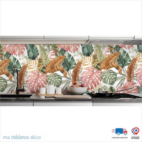 Crédence : Dessin et feuilles 1 - Couleur Vert émeraude - Alu composite - 60 - 120 (1/3)