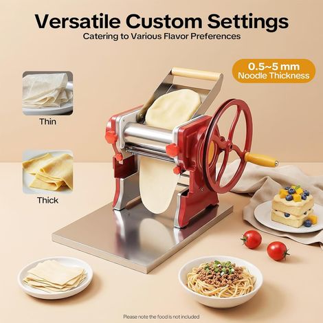 Machine à pâtes manuelle en acier inoxydable avec épaisseur de pâte réglable de 0,5 à 5 mm pour raviolis, spaghetti, tagliatelles, extensible pour alimentation électrique, restaurant (1/5)