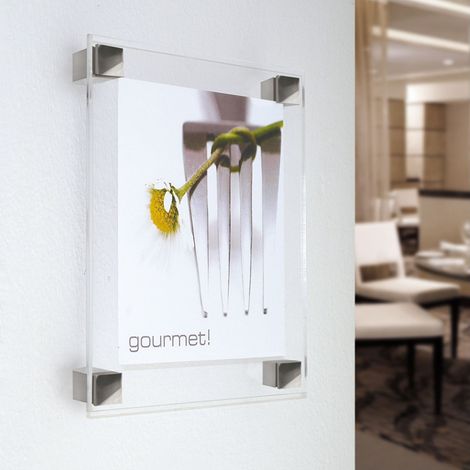 Lot de 4 fixations murales entretoises aspect INOX modèle carré 20x20mm pour fixation signalétique - Fisso Cubix (1/5)