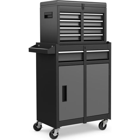 COSTWAY 5-Drawer Rolling Tool Chest High Capacity Tool Storage Cabinet-Grey+Black