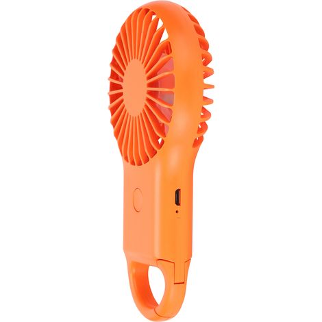 Ventilateur portable rechargeable USB, 3 vitesses, mini ventilateur mousqueton tendance, orange (1/5)