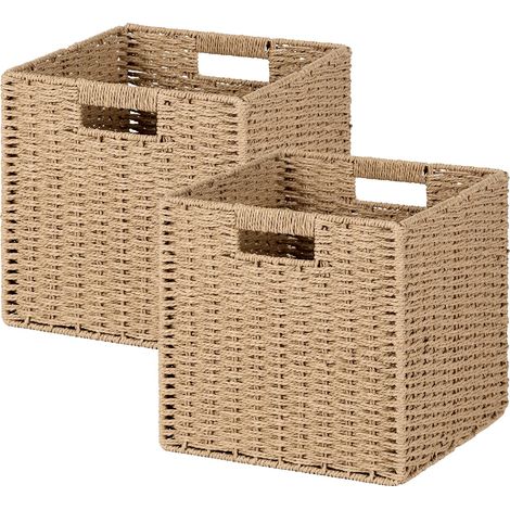 Panier rangement lot de 2  Boîte organisateur 11x11cm  Déco intérieur  Couleur bois (1/5)
