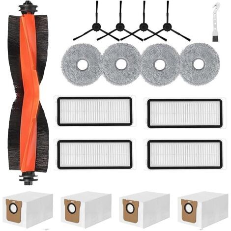 18 Accessoires pour Xiaomi Robot Vacuum X20 Max / X20 Pro Aspirateur, 1 Brosse Principale, 4 HEPA Filtres, 4 Chiffons, 4 Sacs à poussière, 4 Brosses latérales,1 Brosse de Nettoyage