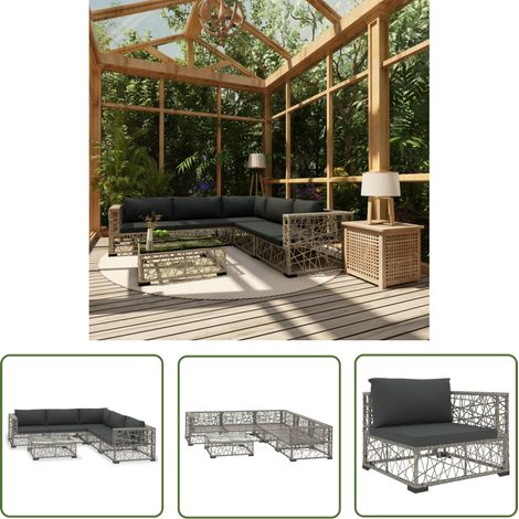 The Living Store Salon de jardin 6 pcs avec coussins résine tressée gris - Salon De Jardin - Meubles De Jardin - Salon Extérieur - Set De Salon - Canapé Rotin (1/5)