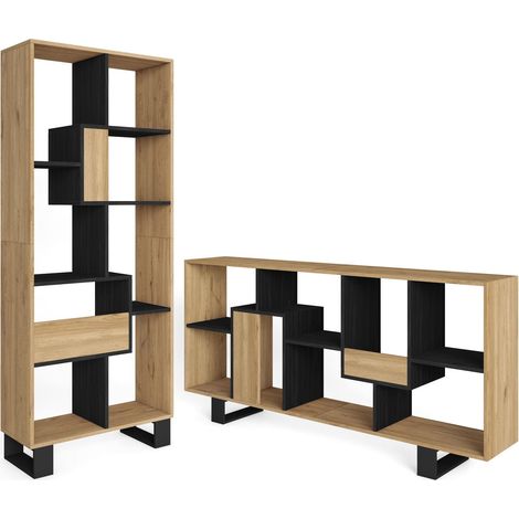 Skraut Home – Étagère bibliothèque 67x31x174cm – Structure chêne et métal noir – Design industriel moderne – Multi-positions pour toutes les pièces (1/5)