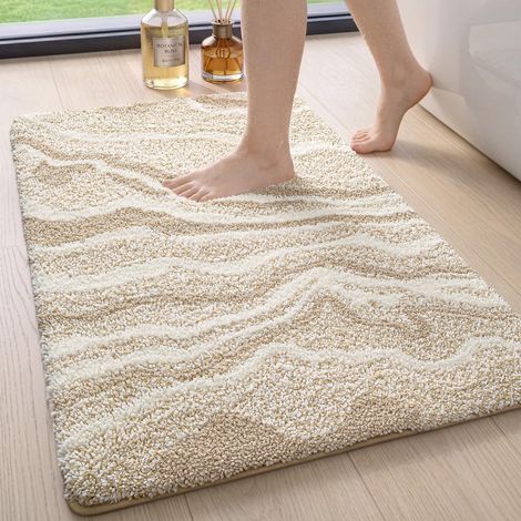 Tapis Salle de Bain Antidérapant Absorbant 44x76cm Beige (1/5)