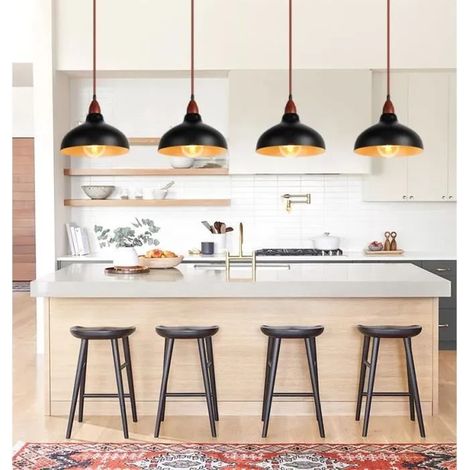 U-do 4pcs Lustre Retro en Bois de noyer E27 Lampe Suspension Industrielle Vintage Style Chinois pour Salon Chambre (1/4)