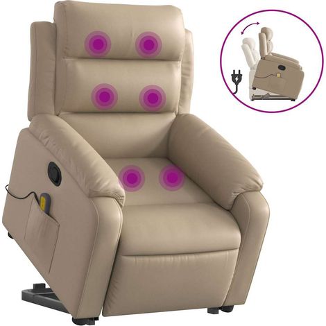 Maison Exclusive - Poltrona Alzapersone Massaggi Reclinabile Cappuccino Similpelle (1/5)