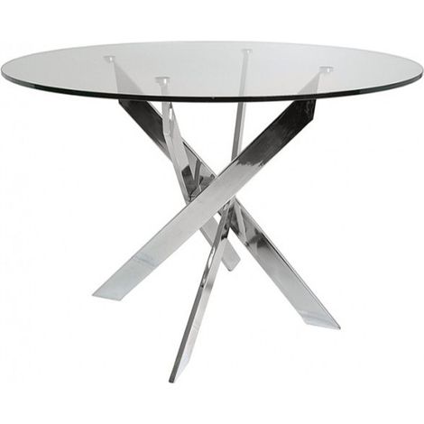 Home Heavenly® - Mesa de comedor redonda de cristal DAN, de 110 cm diámetro x 73 cm altura. 4 Patas entrecruzadas. Color: Pata Cromo (1/5)