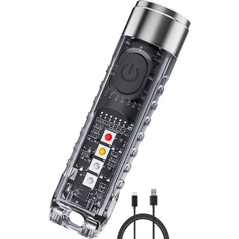 Mini Lampe Torche LED, Lampe de Poche de 100 Lumens Rechargeable USB avec Lumière Latérale de UV/Blanc/Rouge Bleu, EDC Magnétique IPX4, Urgence Cyclisme Camping Lecture Cadeau Créatif [Classe énergéti (1/5)