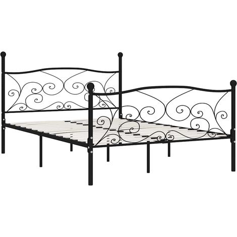Maison Exclusive - Bettgestell mit Lattenrost Schwarz Metall 140 (1/5)