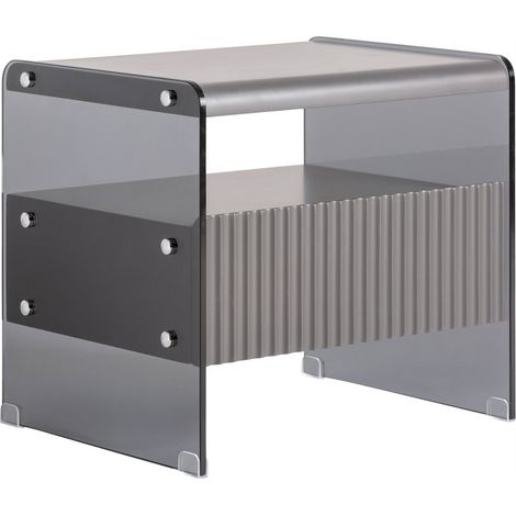 Table de chevet contemporaine gris fumé - gris et verre gris fumé (1/5)