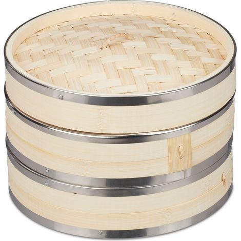 Vaporera tradicional de dos niveles para cocina asiática 26 x 26 x 25 cm de bambú natural 130010314 (1/5)