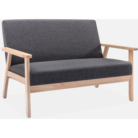 Sofá o banco con tela y patas de madera, 2 plazas (1/5)