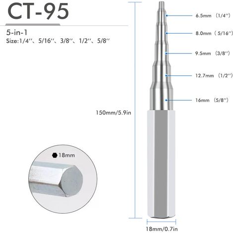 Outil d'expansion pour tubes en cuivre spécifiques à la réfrigération de 6 à 16 mm Poinçon d'expansion 5 en 1 pour tubes de cuivre frigorifiques de 6 à 16 mm CT-95 (1/5)