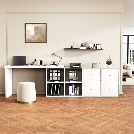 Bureau d'angle rotatif 360° avec rangements blanc OKMYHOME
