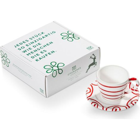 Gmundner Keramik Rotgeflammt Espresso für Dich/2tlg.im Geschenkk.
