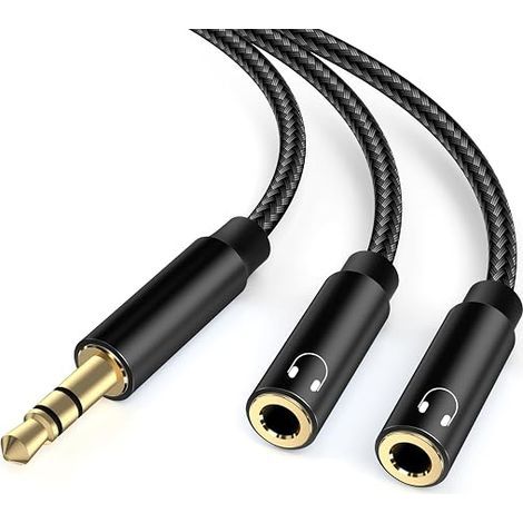 Splitter Audio Jack 3.5mm, 3,5 mm mâle vers Femelle Casque stéréo aux répartiteur câble Double Prise pour Ordinateur Portable,Tablette,Smartphone,Haut-parleurs,PC,Live etc Noir (1/5)