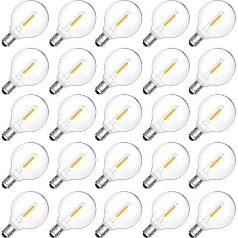 Lot de 25 Ampoules LED de Remplacement G40 E12 1W, 1W=7W Incandescente, Blanc Chaud 2700K 230V, 100LM, IP54 Étanche, Non Dimmabile, Ampoule LED Filament G40 Globe E12 pour le Mariage, Patio, Fête (1/5)