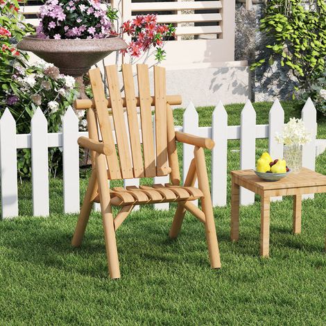 Banc de jardin naturel en bois massif avec dossier incliné, accoudoirs ergonomiques et assise à lattes pour jardin (1/5)