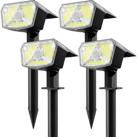 Spot Solaire Exterieur Detecteur de Mouvement, Lot de 4 Lampe Solaire Exterieur Jardin Puissante 104LED 3 Modes, Lumiere Solaire Exterieur Étanche IP65, Eclairage Exterieur Solaire Blanc Froid [Classe (1/5)
