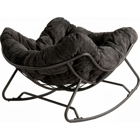 Chaise à bascule individuelle en chenille noire, siège profond enveloppant avec structure métal et base patins antidérapants, pour salon ou chambre  CHICFURN (1/5)