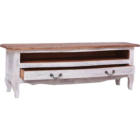 Meuble TV, Étagère TV, Meuble de Salon, 120 x 30 x 40 cm Blanc Bois de récupération massif OIB8461E (1/5)