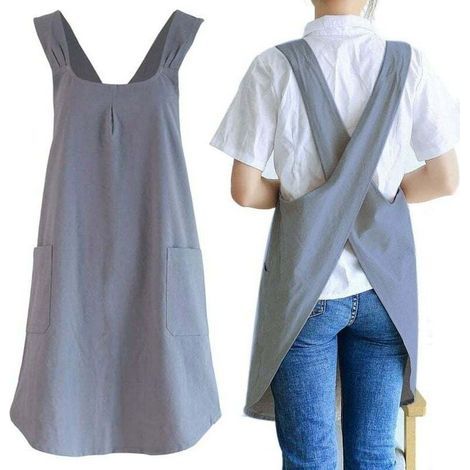 Delantal de lino japonés para mujer, ideal para jardinería o cocina, con espalda cruzada y bonitos bolsillos. Perfecto para cocinar, pintar, hacer jardinería o limpiar. Color gris oscuro. (1/5)