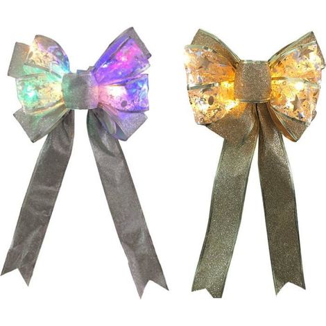 Nœud décoratif - Lot de 2 - Jute avec LED - Noir - Décoration de Noël (1/4)