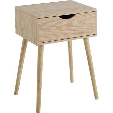 Table de chevet - JUANIO - 40x31x58 cm - 1 tiroir - Panneaux particules HPL 15 mm - Pieds pin naturel (1/5)