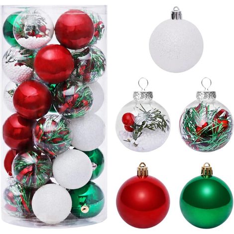 QAZQA Boules de Noël Vert et Rouge 6 CM, Lot de 30 Boules de Noël Ornements en Plastique, Suspendues Ornements de Boule, Décorations d'arbre de Noël (1/5)