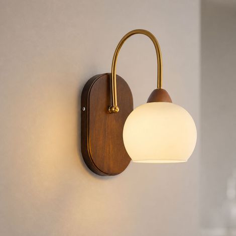Applique murale vintage bois de noyer et verre, design rétro élégant pour chambre, éclairage doux sans scintillement Ra97 (1/5)