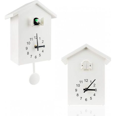 Horloge à coucou, horloge murale avec chant du coucou, horloge à pendule design, nichoir, décoration murale pour salon, cuisine et bureau (Blanc) (1/5)