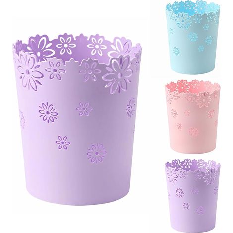Mini poubelle violette de 5 litres – Corbeille à papier creuse en plastique sans couvercle en forme de fleur pour chambre à coucher (violet, taille M) (1/5)