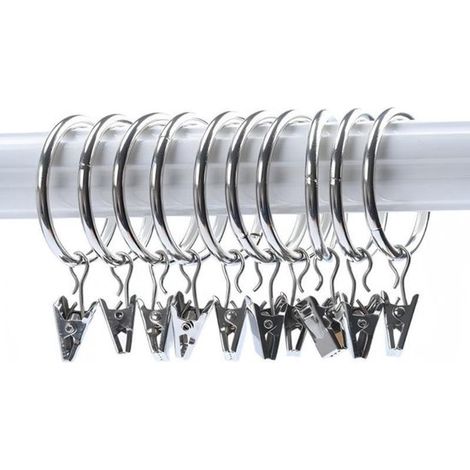 Haken，10er-Set，Durchmesser 6,3 cm，Geeignet für Gardinenstangen bis 5,5 cm，Gardinenclips mit Ringen，Geeignet für Duschvorhänge an festen Stangen (1/5)