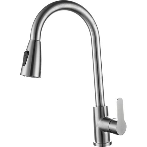 Kitchen Faucet with Pull Down Sprayer Stainless Steel Dual Water Outlet Single Handle Pull Out Spring Sink Faucet for Laundry Bathroom (1/5)