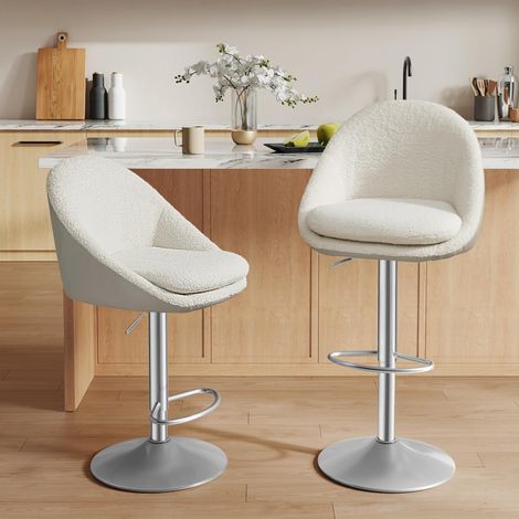 Tabouret De Bar, Lot De 2, Chaise De Cuisine, Réglable En Hauteur, Pivotant À 360°, Avec Dossier, Socle, Repose-Pieds, Acier, Pour Comptoir, Bar, Salle À Manger, Blanc Crème (1/5)