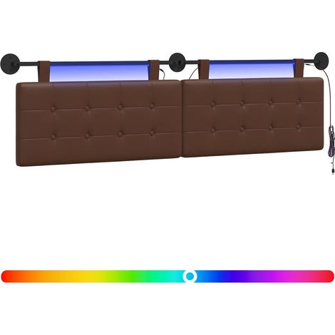 Hanging Headboard with LED Light Brown Faux Leather vidaXL