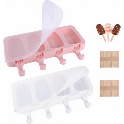 2er Set Silikon Eisformen mit Deckel für Eis am Stiel & Cakesicles