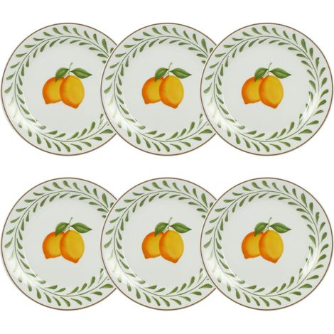 Lot de 6 assiettes à dessert en porcelaine, LEMON