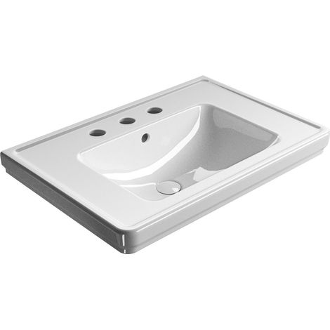 Lavabo en céramique CLASSIC 75x50cm, 3 trous de robinetterie, blanc ExtraGlaze (1/5)