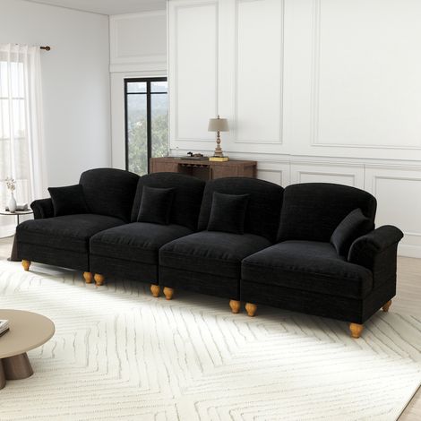 Sofá de 4 plazas en chenilla, con faldón extraíble y diseño elegante,350x83.5x93 cm (1/5)